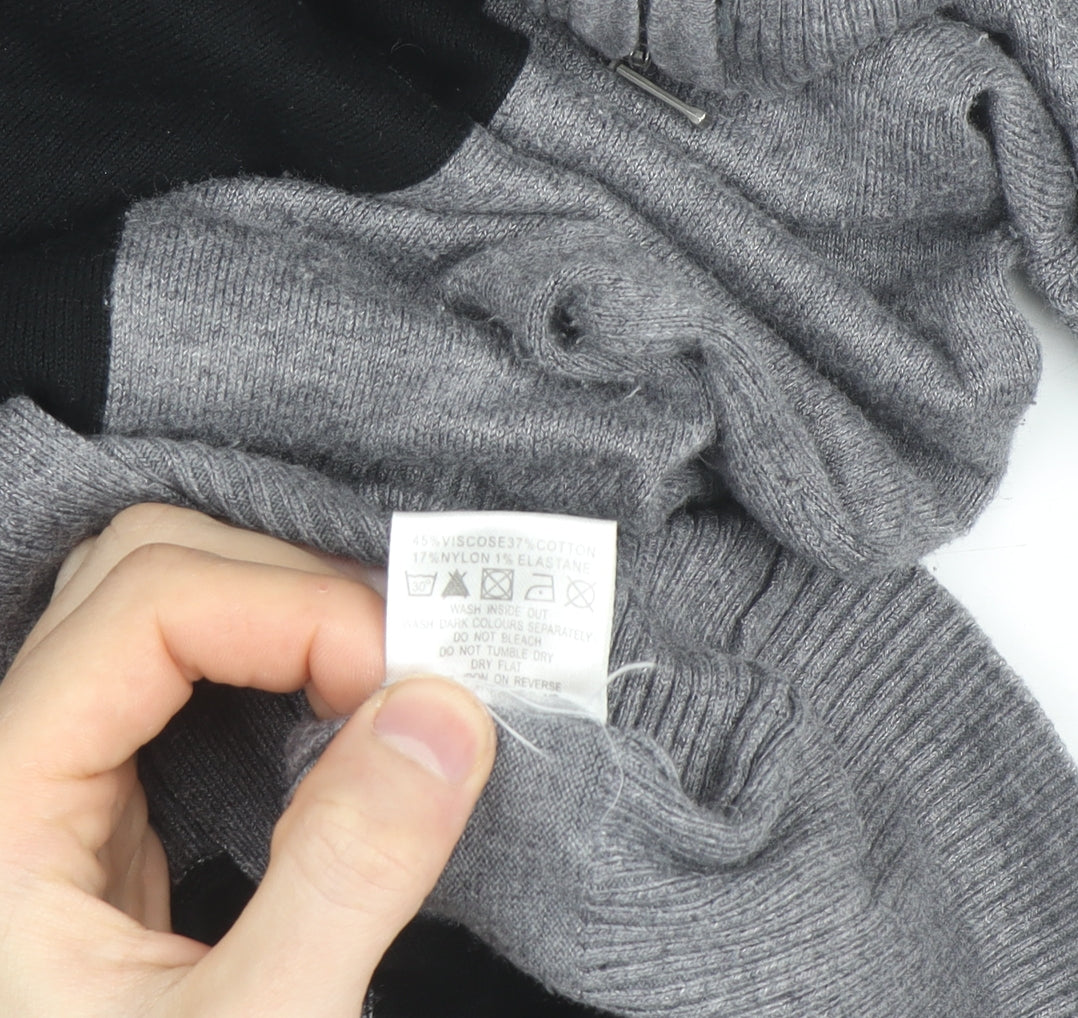 Jane Norman Women's Grey & Black Cowl Neck Slim Fit Jumper Size 10