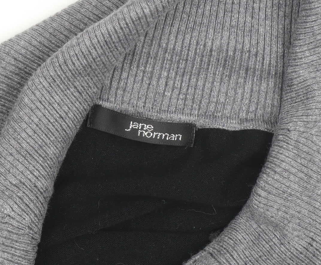 Jane Norman Women's Grey & Black Cowl Neck Slim Fit Jumper Size 10