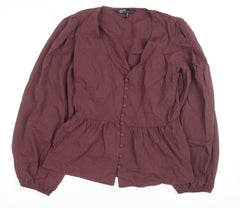 Nobody's Child Women's Brown V-Neck Long Sleeve Blouse Size 8