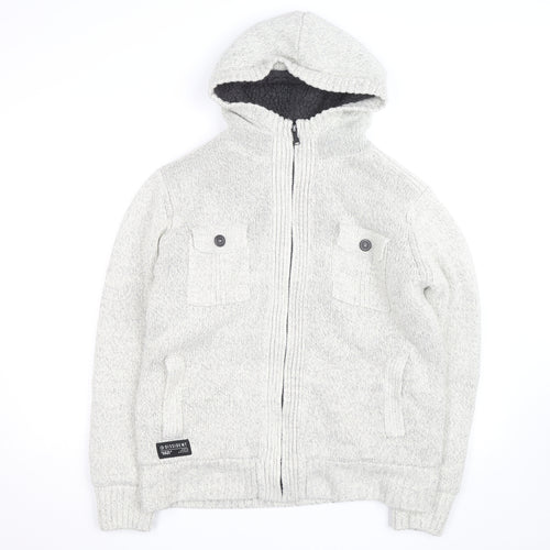 Dissident Mens Grey Hooded Full Zip Knit Jumper L
