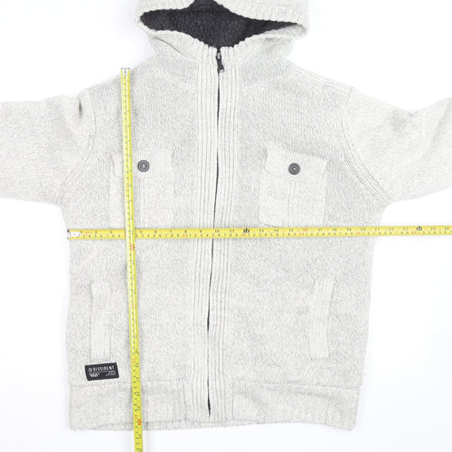 Dissident Mens Grey Hooded Full Zip Knit Jumper L