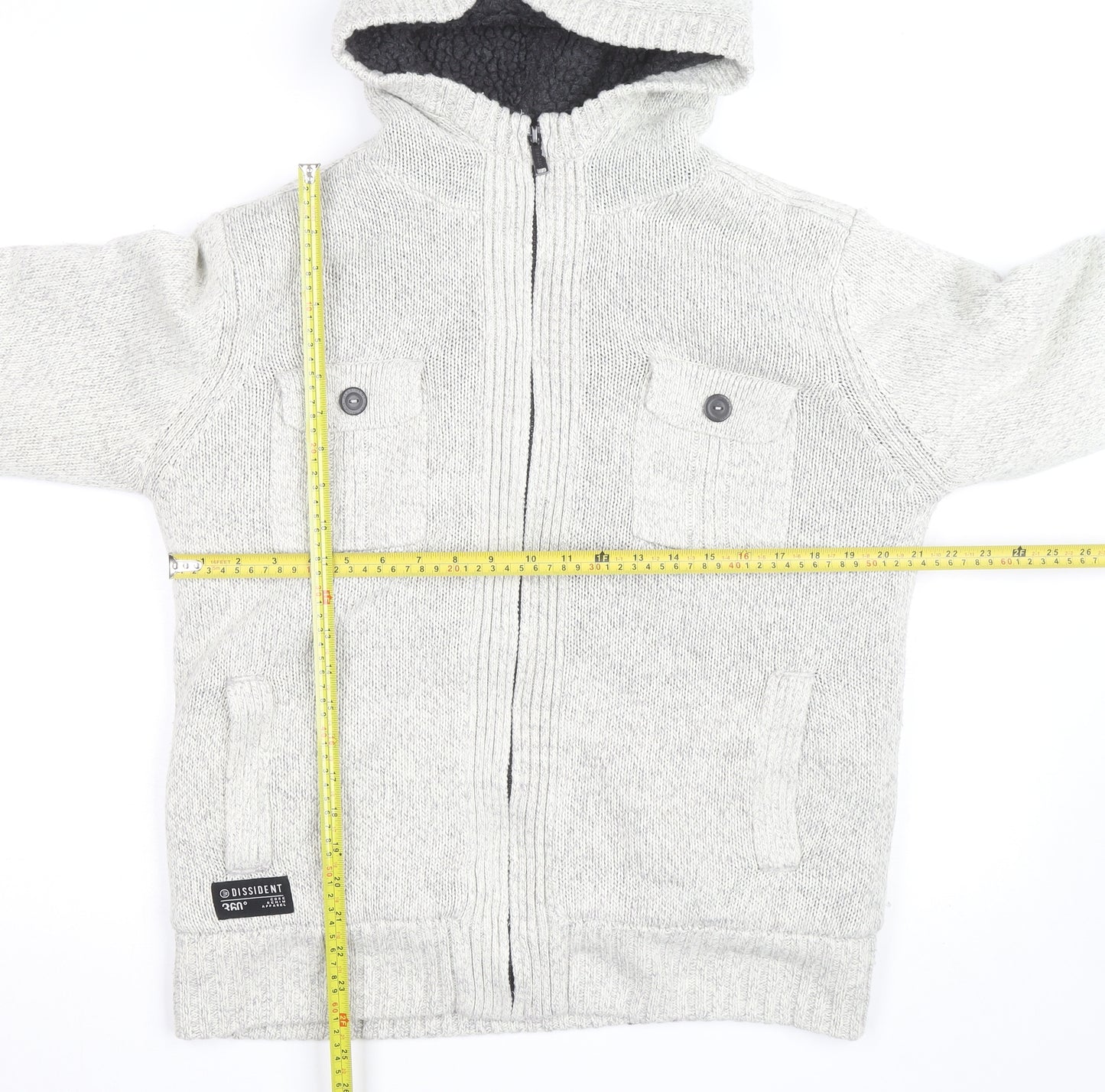 Dissident Mens Grey Hooded Full Zip Knit Jumper L