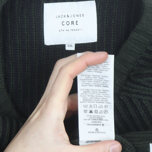 Jack & Jones Men's Green 2XL Crew Neck Ribbed Knit Pullover Jumper