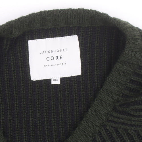 Jack & Jones Men's Green 2XL Crew Neck Ribbed Knit Pullover Jumper