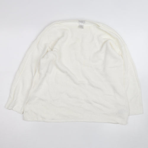 Jones New York Women Ivory Linen Cotton Knit Pullover Jumper L