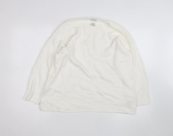 Jones New York Women Ivory Linen Cotton Knit Pullover Jumper L