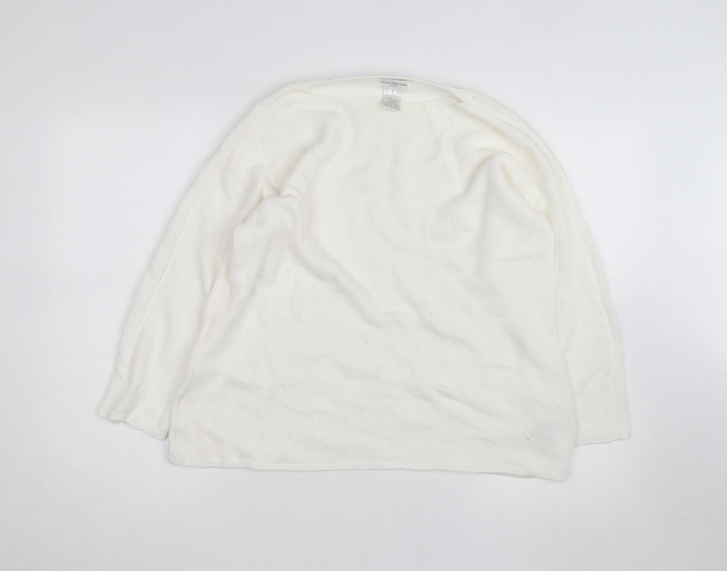 Jones New York Women Ivory Linen Cotton Knit Pullover Jumper L