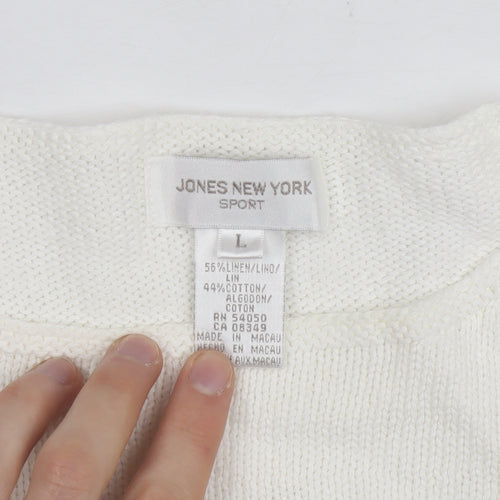 Jones New York Women Ivory Linen Cotton Knit Pullover Jumper L