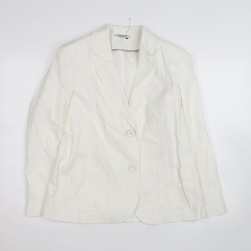 Classic Women's Ivory Linen Blend Two-Button Blazer Size 14
