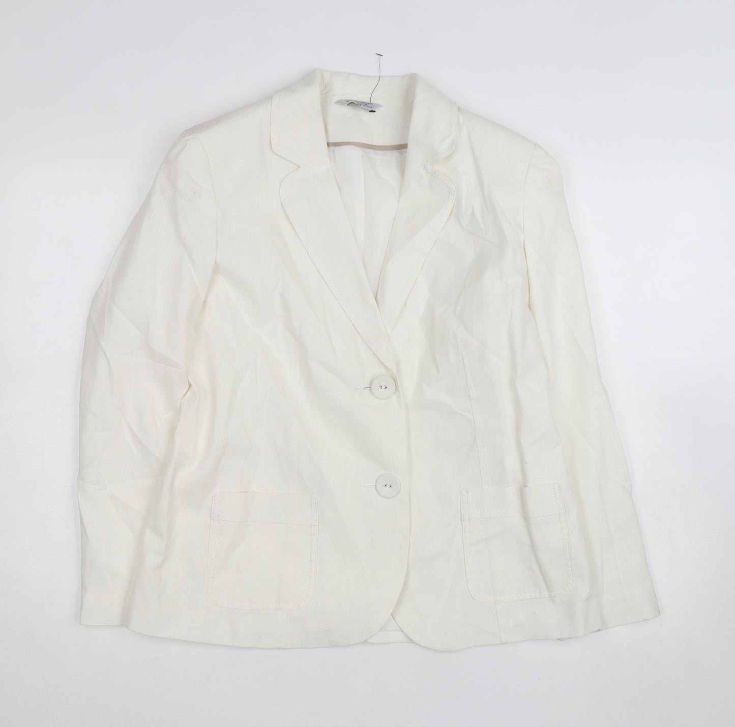 Classic Women's Ivory Linen Blend Two-Button Blazer Size 14