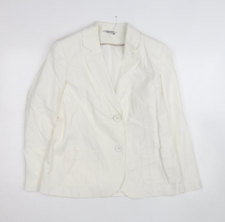 Classic Women's Ivory Linen Blend Two-Button Blazer Size 14