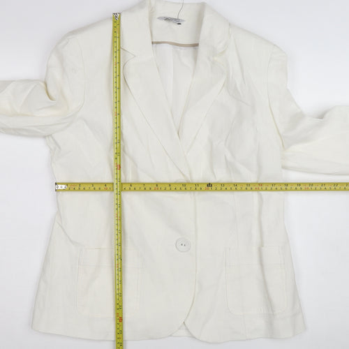 Classic Women's Ivory Linen Blend Two-Button Blazer Size 14