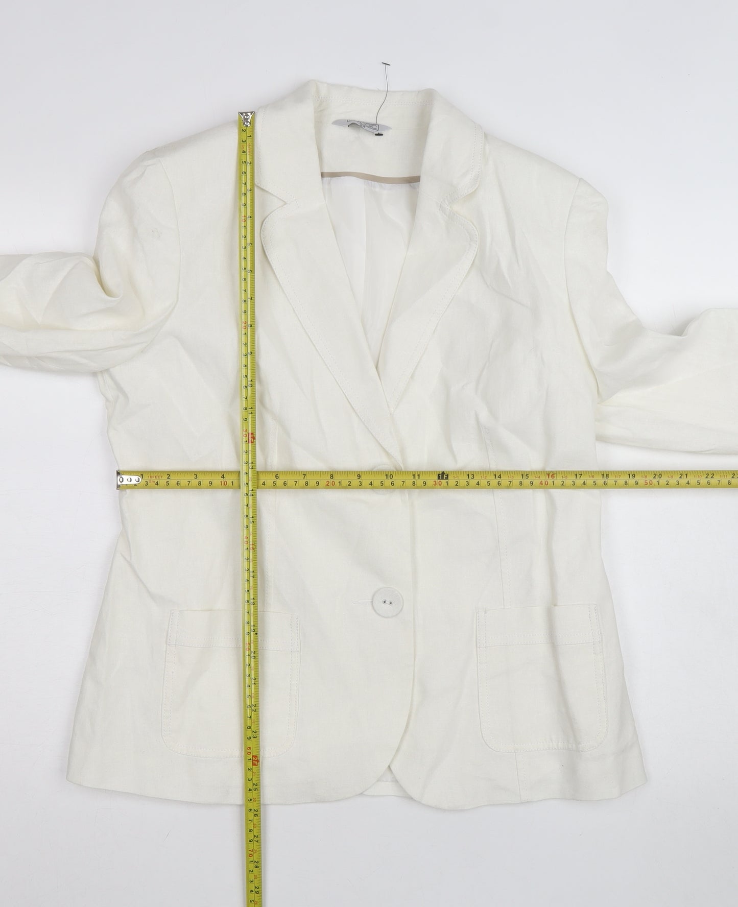 Classic Women's Ivory Linen Blend Two-Button Blazer Size 14