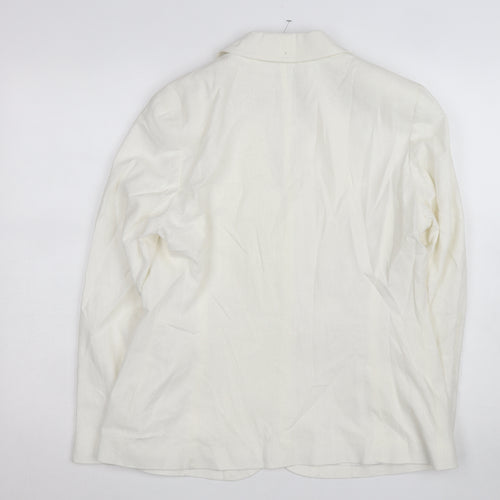Classic Women's Ivory Linen Blend Two-Button Blazer Size 14
