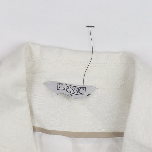 Classic Women's Ivory Linen Blend Two-Button Blazer Size 14