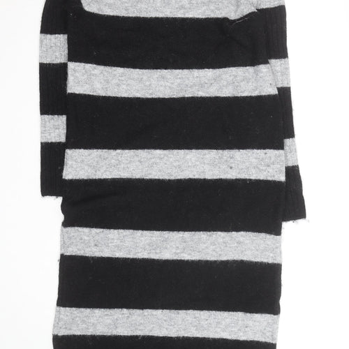 Next Women’s Black & Grey Roll Neck Stripe Wool Tunic Jumper M