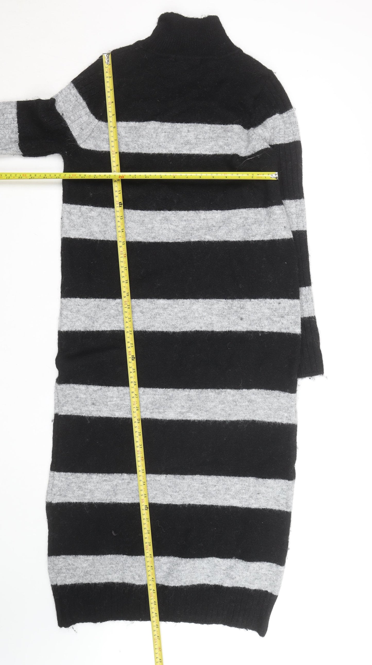 Next Women’s Black & Grey Roll Neck Stripe Wool Tunic Jumper M