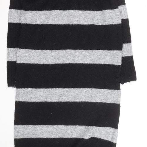 Next Women’s Black & Grey Roll Neck Stripe Wool Tunic Jumper M