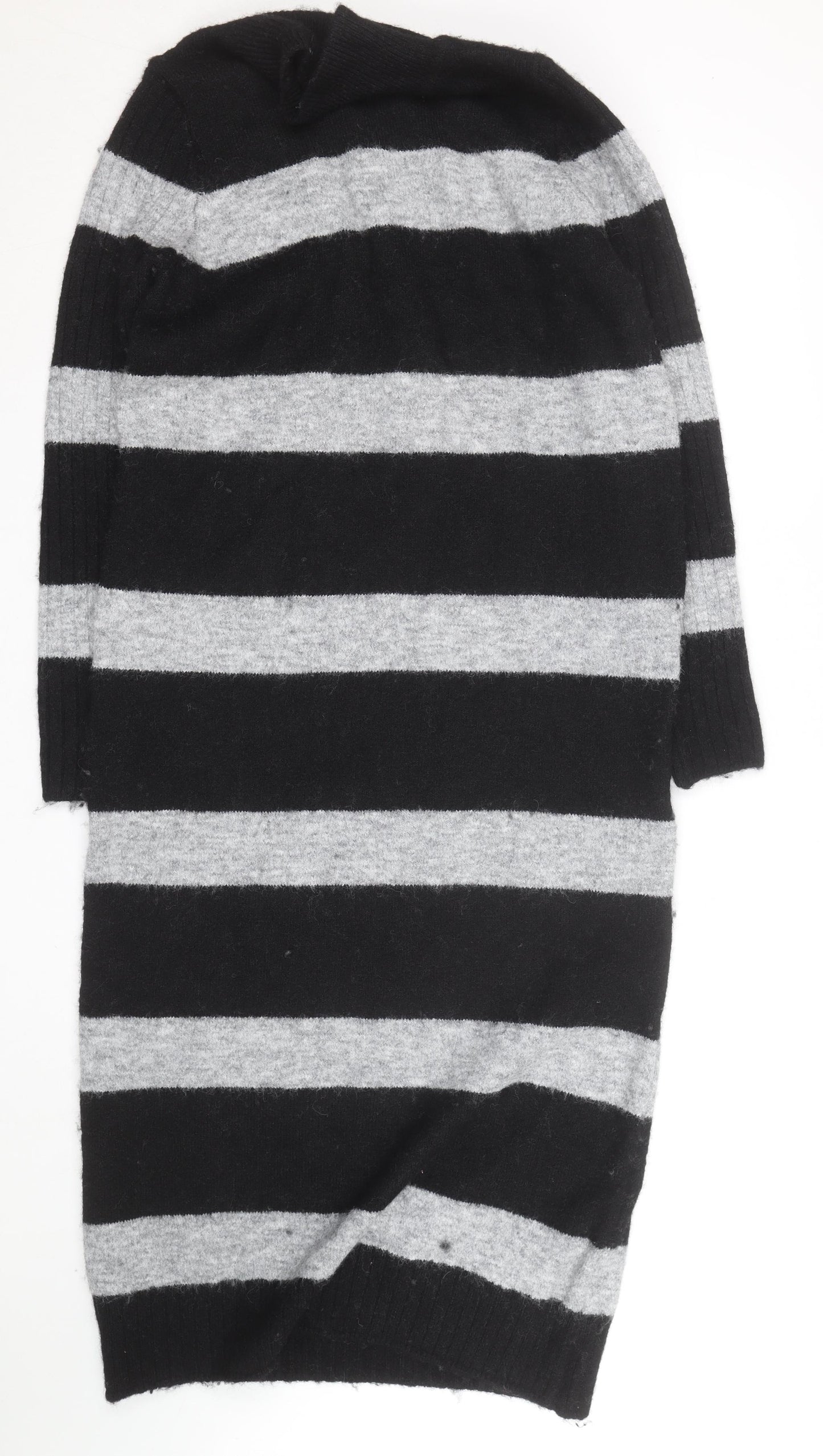 Next Women’s Black & Grey Roll Neck Stripe Wool Tunic Jumper M