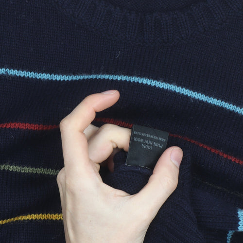 Peregrine Women's Blue Striped Wool Crew Neck Jumper L