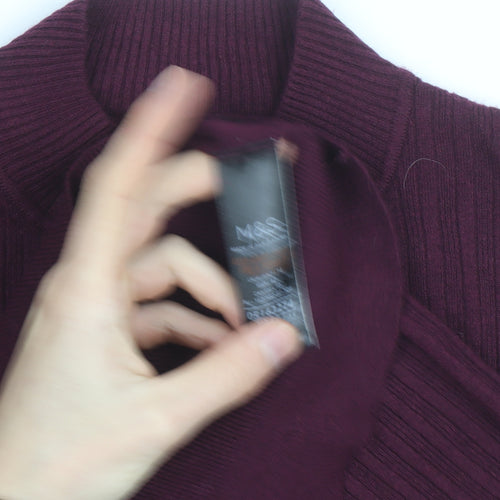 Marks and Spencer Womens Purple Mock Neck Ribbed Pullover Jumper Size 12