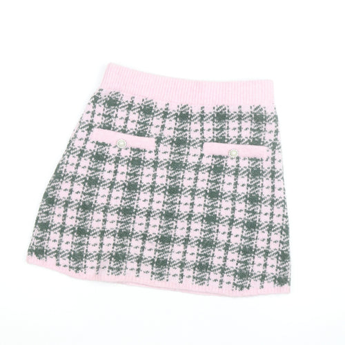 Zara Women Pink Check Knit A-Line Mini Skirt Size M