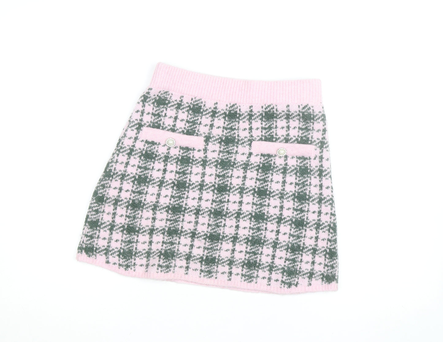 Zara Women Pink Check Knit A-Line Mini Skirt Size M