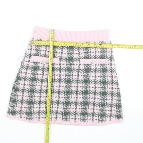 Zara Women Pink Check Knit A-Line Mini Skirt Size M
