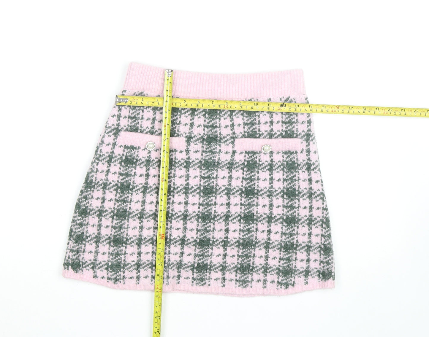 Zara Women Pink Check Knit A-Line Mini Skirt Size M