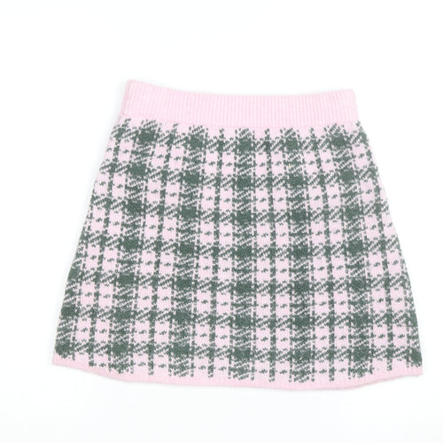 Zara Women Pink Check Knit A-Line Mini Skirt Size M