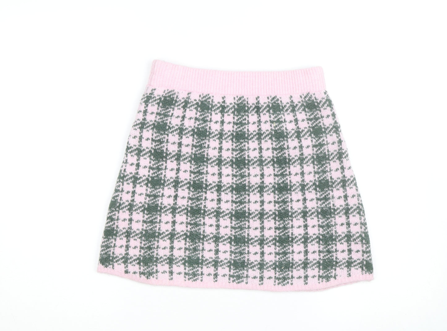 Zara Women Pink Check Knit A-Line Mini Skirt Size M