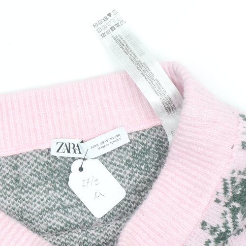 Zara Women Pink Check Knit A-Line Mini Skirt Size M