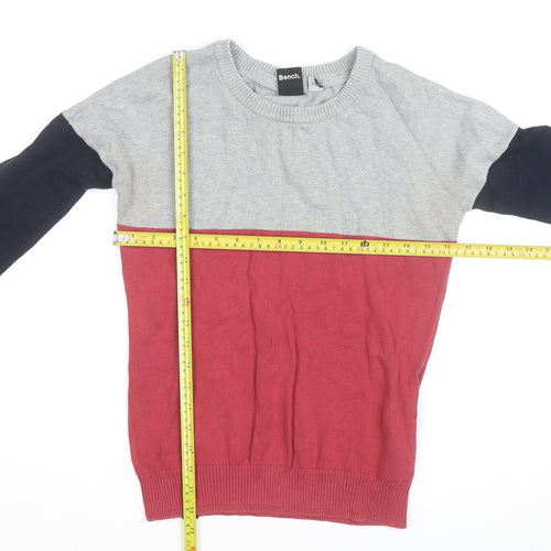 Bench Men's Grey Red Blue Colour Block Cotton Pullover Jumper XS