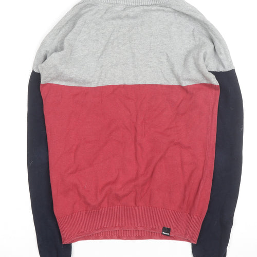 Bench Men's Grey Red Blue Colour Block Cotton Pullover Jumper XS
