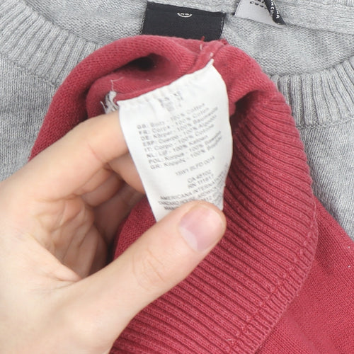 Bench Men's Grey Red Blue Colour Block Cotton Pullover Jumper XS