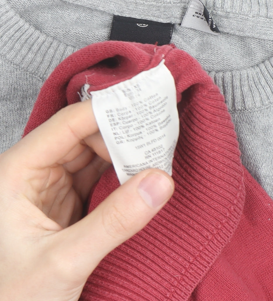 Bench Men's Grey Red Blue Colour Block Cotton Pullover Jumper XS