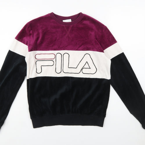 FILA Womens Colourblock Velour Sweatshirt XS Burgundy Black White