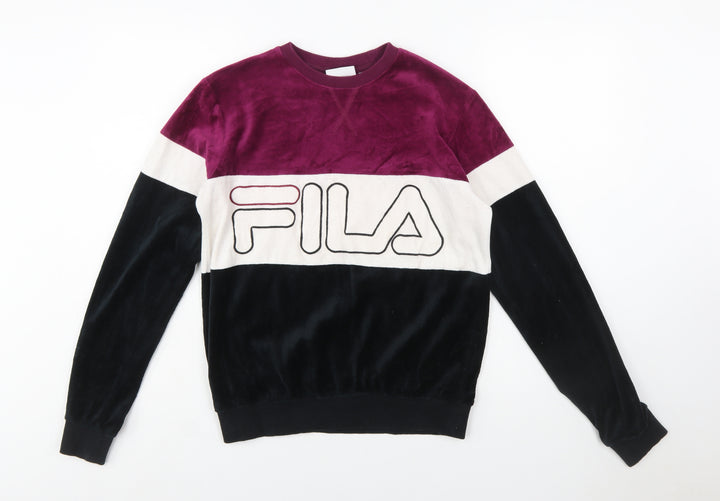 FILA Womens Colourblock Velour Sweatshirt XS Burgundy Black White