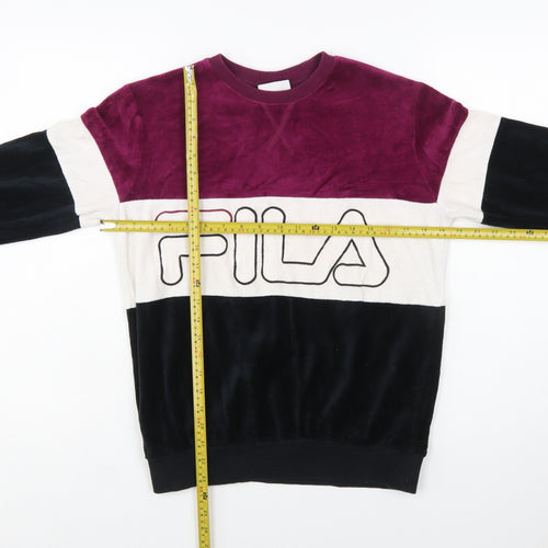 FILA Womens Colourblock Velour Sweatshirt XS Burgundy Black White