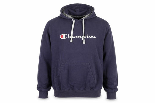 Front view of Champion Men's Blue Pullover Hoodie XL Fleece Logo Sportswear