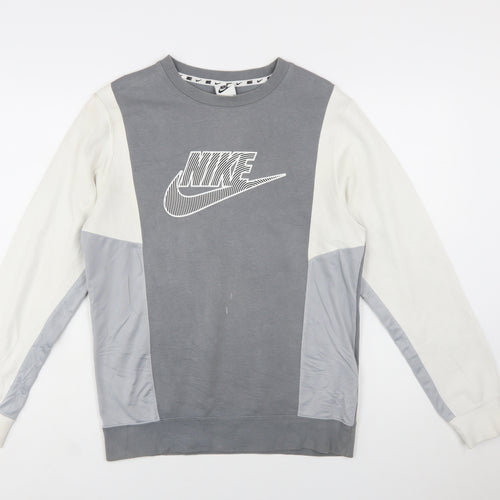 Nike Men's Grey Colour Block Crew Neck Sweatshirt Size S