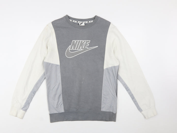 Nike Men's Grey Colour Block Crew Neck Sweatshirt Size S