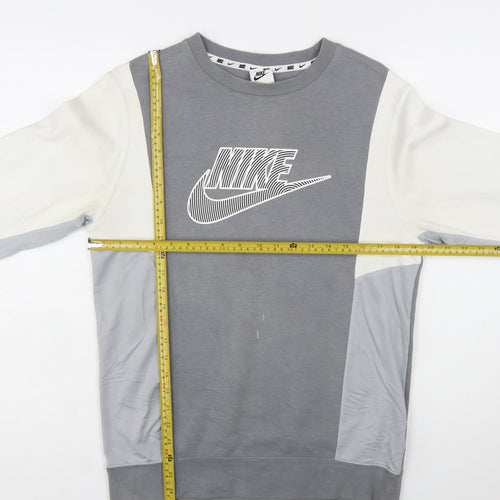 Nike Men's Grey Colour Block Crew Neck Sweatshirt Size S