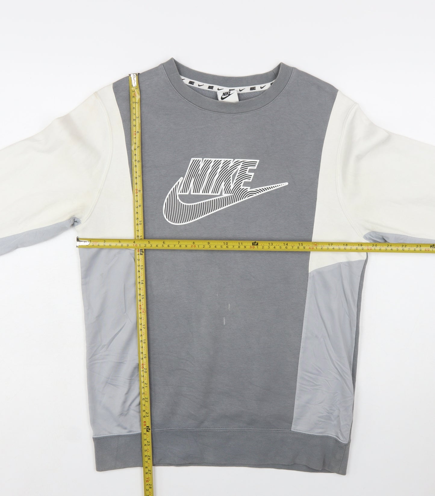 Nike Men's Grey Colour Block Crew Neck Sweatshirt Size S