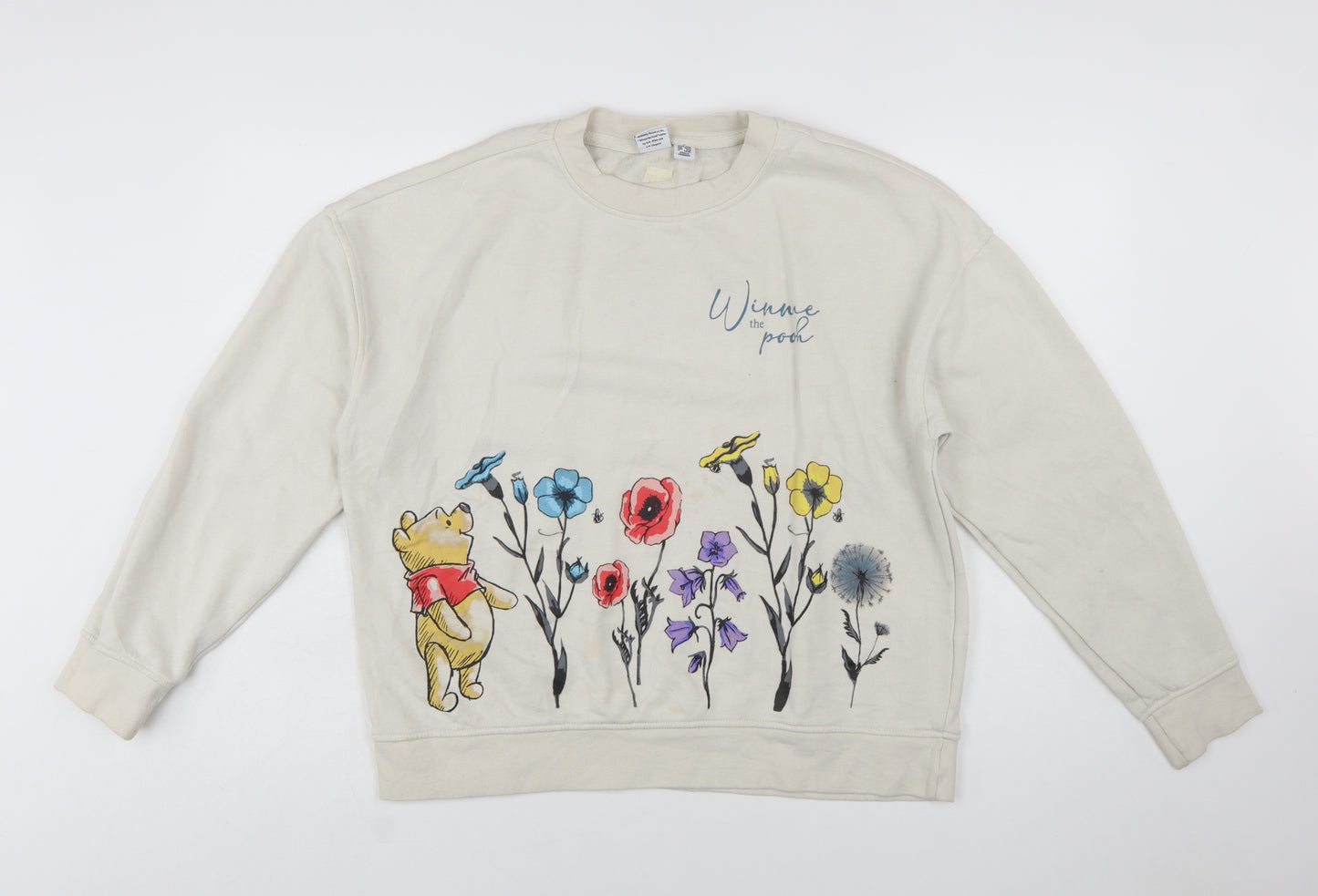Disney Winnie the Pooh Beige Floral Sweatshirt Women M Primark