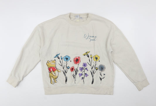 Disney Winnie the Pooh Beige Floral Sweatshirt Women M Primark