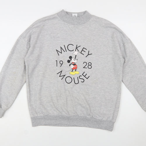Disney Women Grey Mickey Mouse Pullover Sweatshirt Size 14