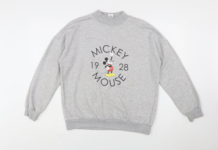 Disney Women Grey Mickey Mouse Pullover Sweatshirt Size 14