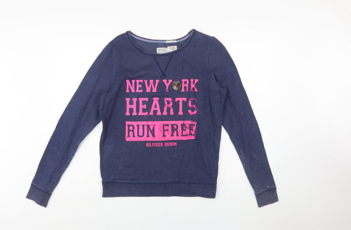 Hilfiger Denim Womens Navy Blue Pullover Sweatshirt M Sequin Heart