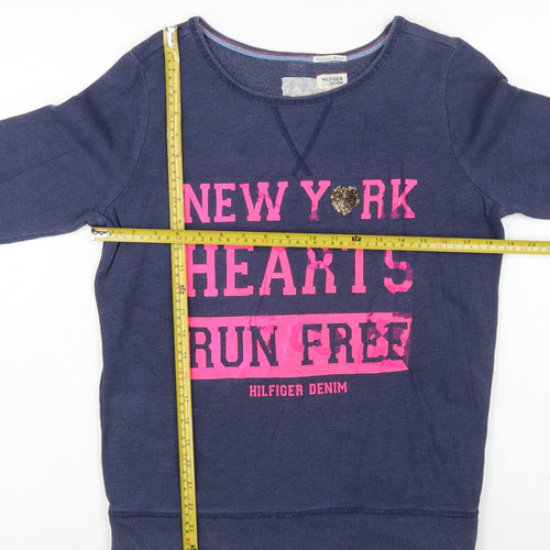 Hilfiger Denim Womens Navy Blue Pullover Sweatshirt M Sequin Heart